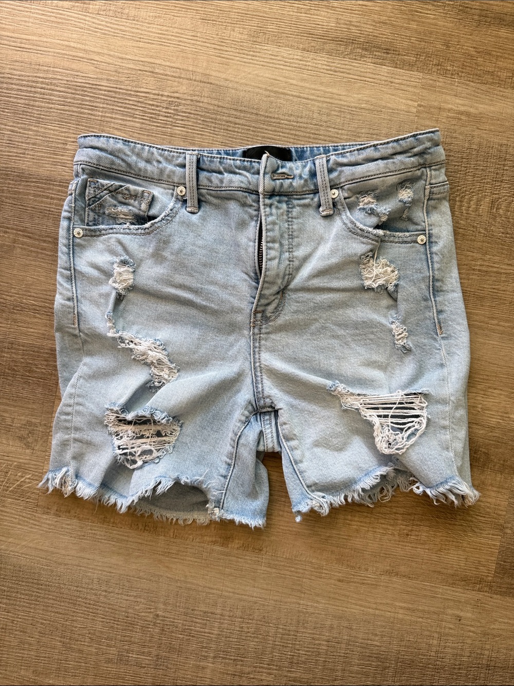 Buckle Black-Light Blue Distressed Denim Shorts - Women